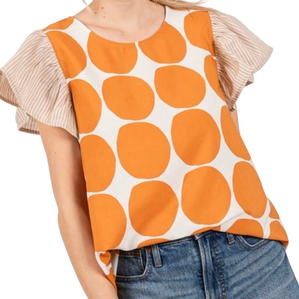 CES FEMME Contrast Polka Dot Blouse Top in Golden Yellow Size 3X New w/o Tag
